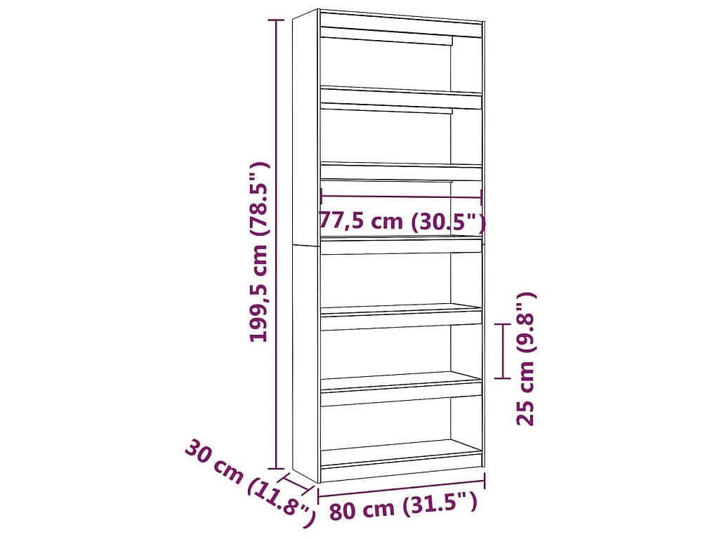 Estante/divisória 80x30x199,5 cm madeira de pinho maciça branco