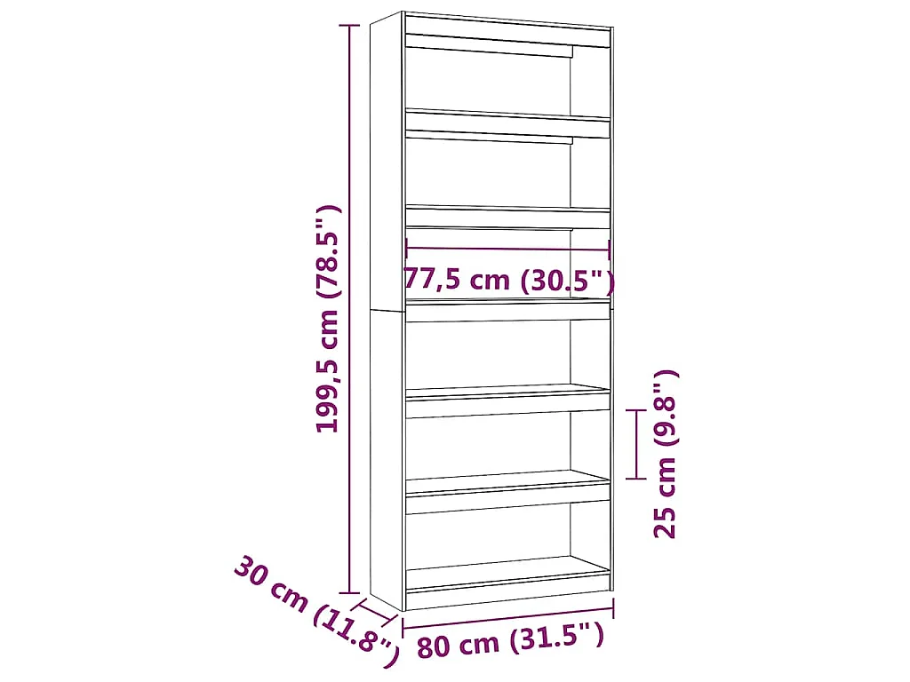 Boekenkast/kamerscherm 80x30x199,5 cm massief grenenhout wit