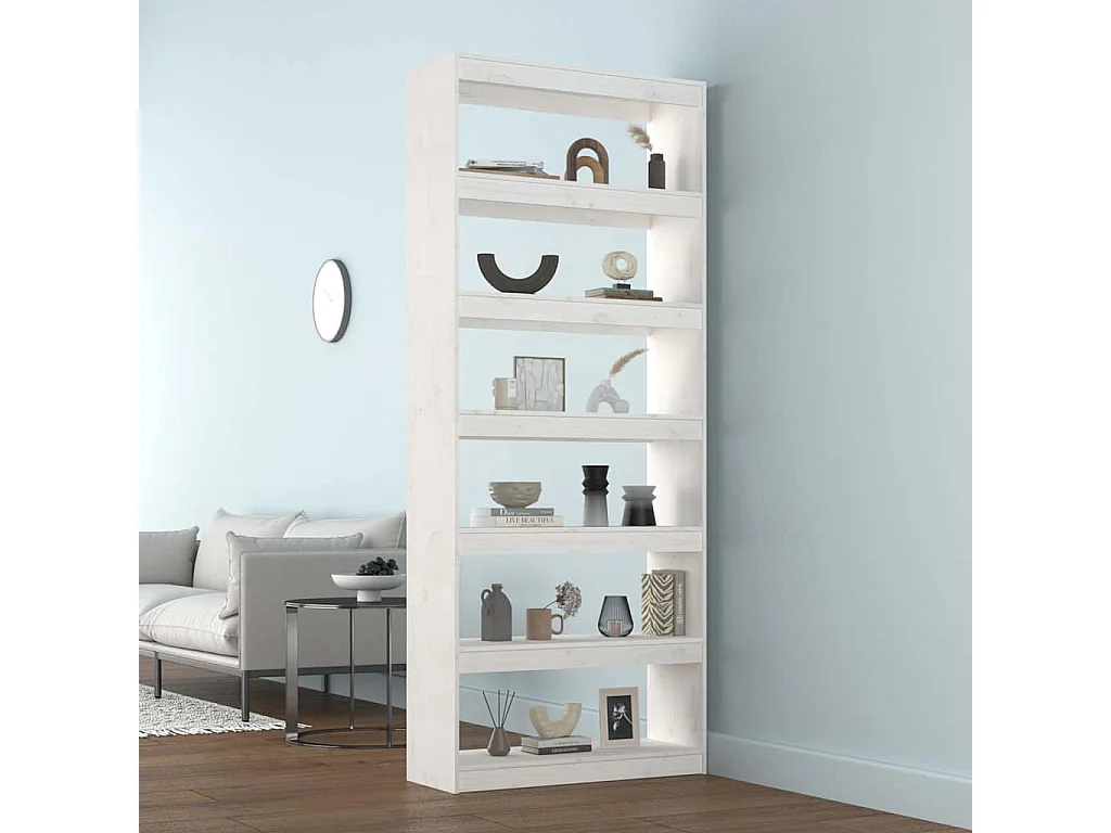 Bücherregal/Raumteiler Weiß 80x30x199,5 cm Massivholz Kiefer