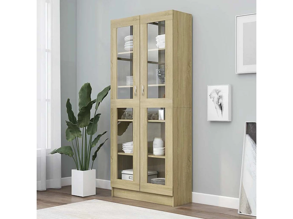Vitrinekast 82,5x30,5x185 cm bewerkt hout sonoma eikenkleurig