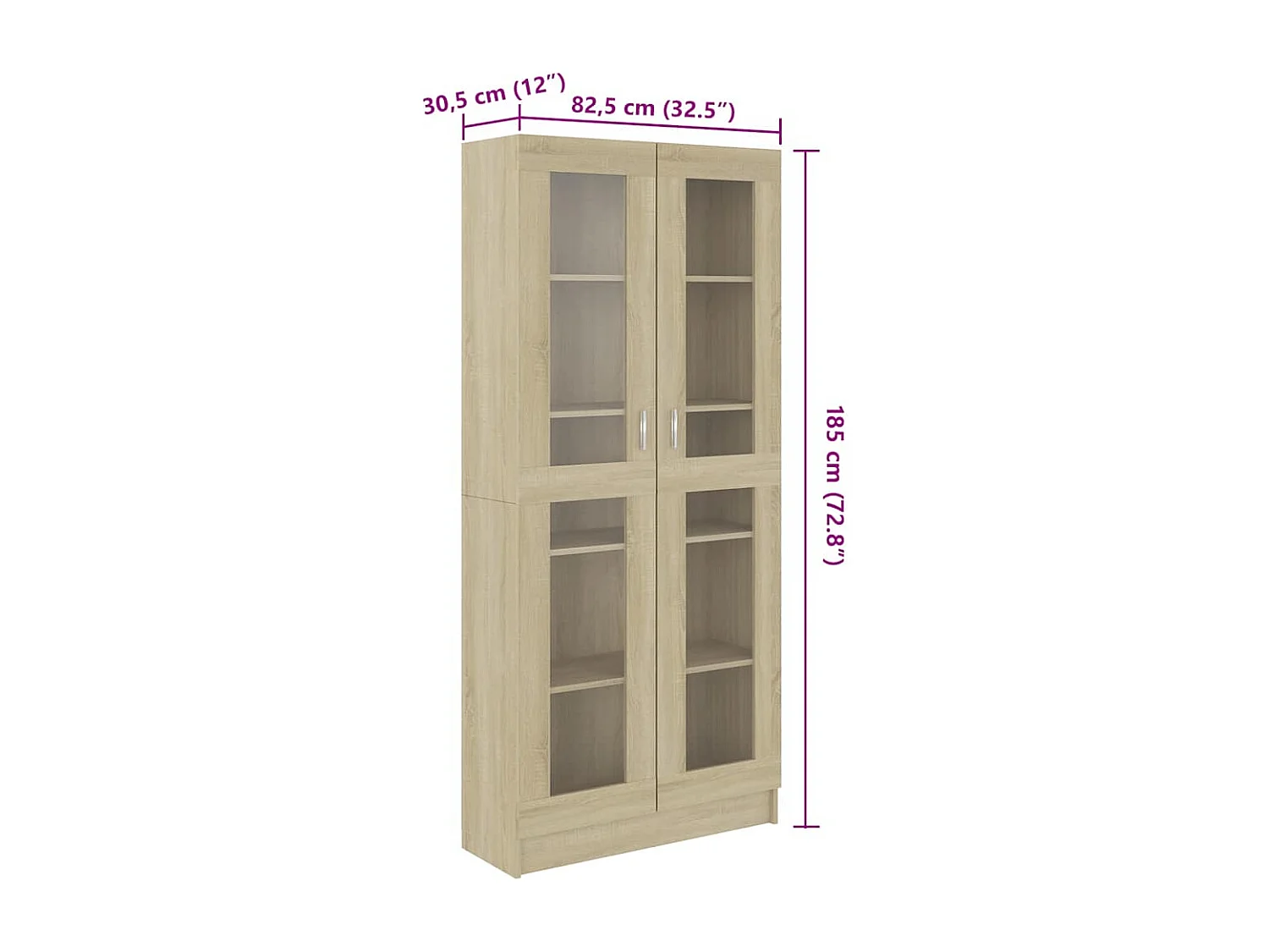 Vitrinekast 82,5x30,5x185 cm bewerkt hout sonoma eikenkleurig