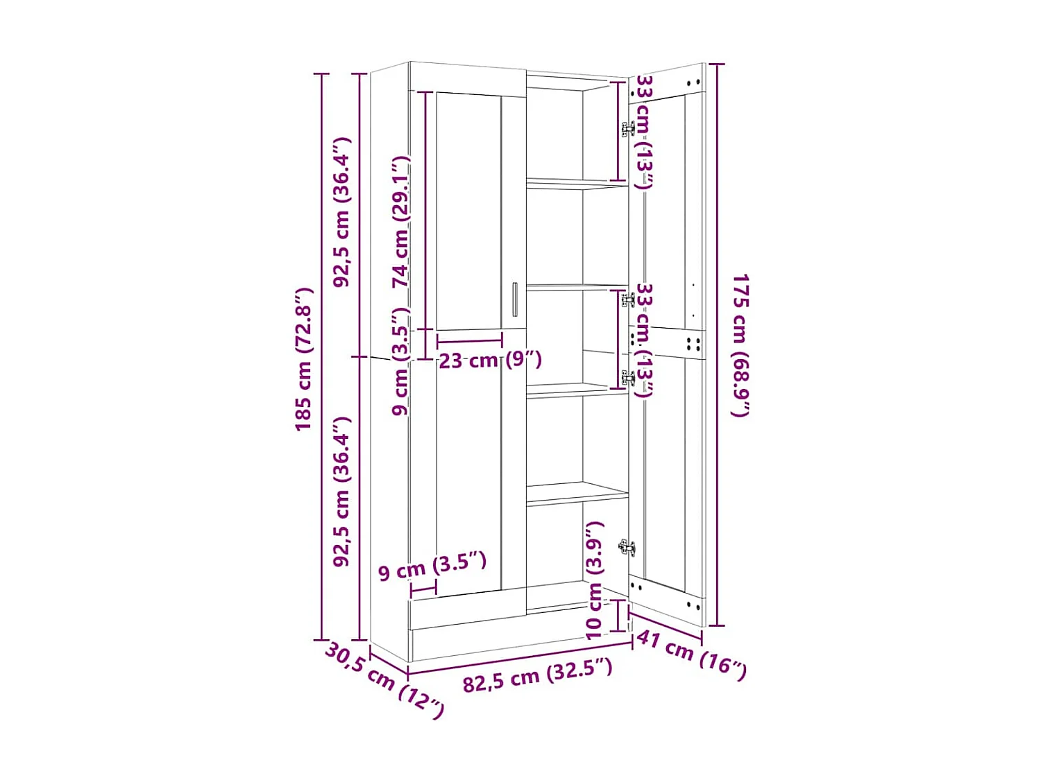 Vitrinekast 82,5x30,5x185 cm bewerkt hout sonoma eikenkleurig