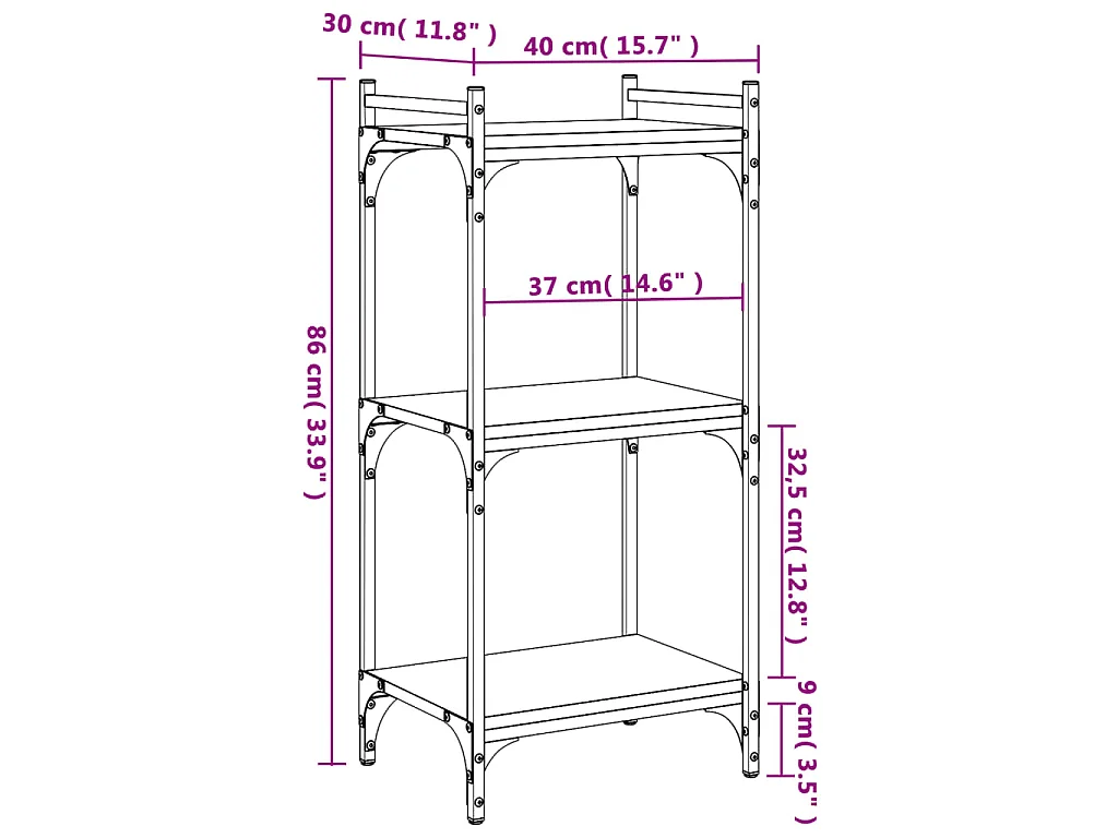 Libreria a 3 Ripiani Rovere Fumo 40x30x86 cm Legno Multistrato