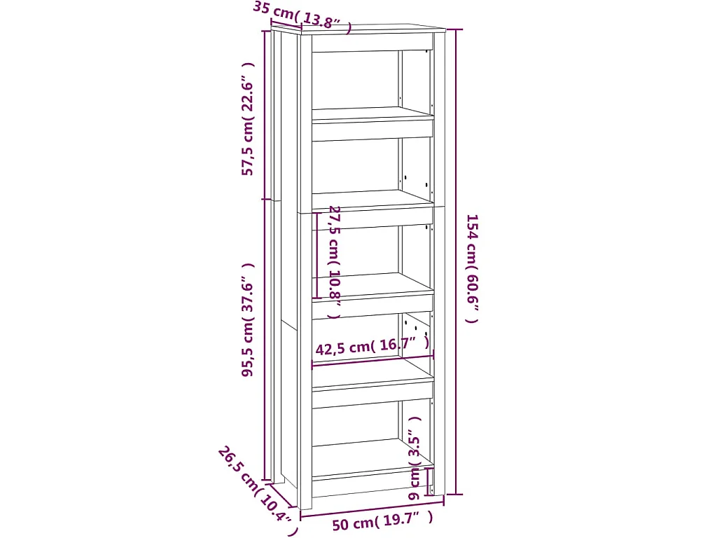 Bibliothèque Marron miel 50x35x154 cm Bois de pin massif