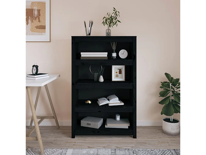 Boekenkast 80x35x126 cm massief grenenhout zwart