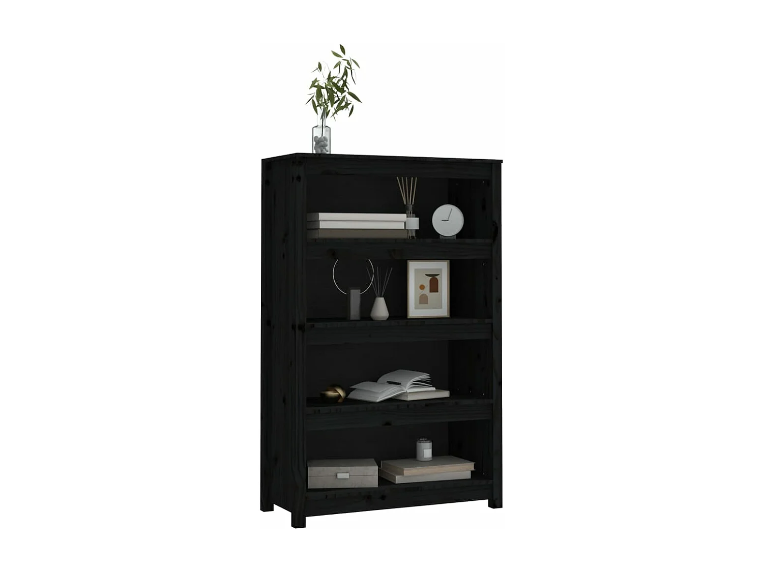 Libreria Nera 80x35x126 cm in Legno Massello di Pino