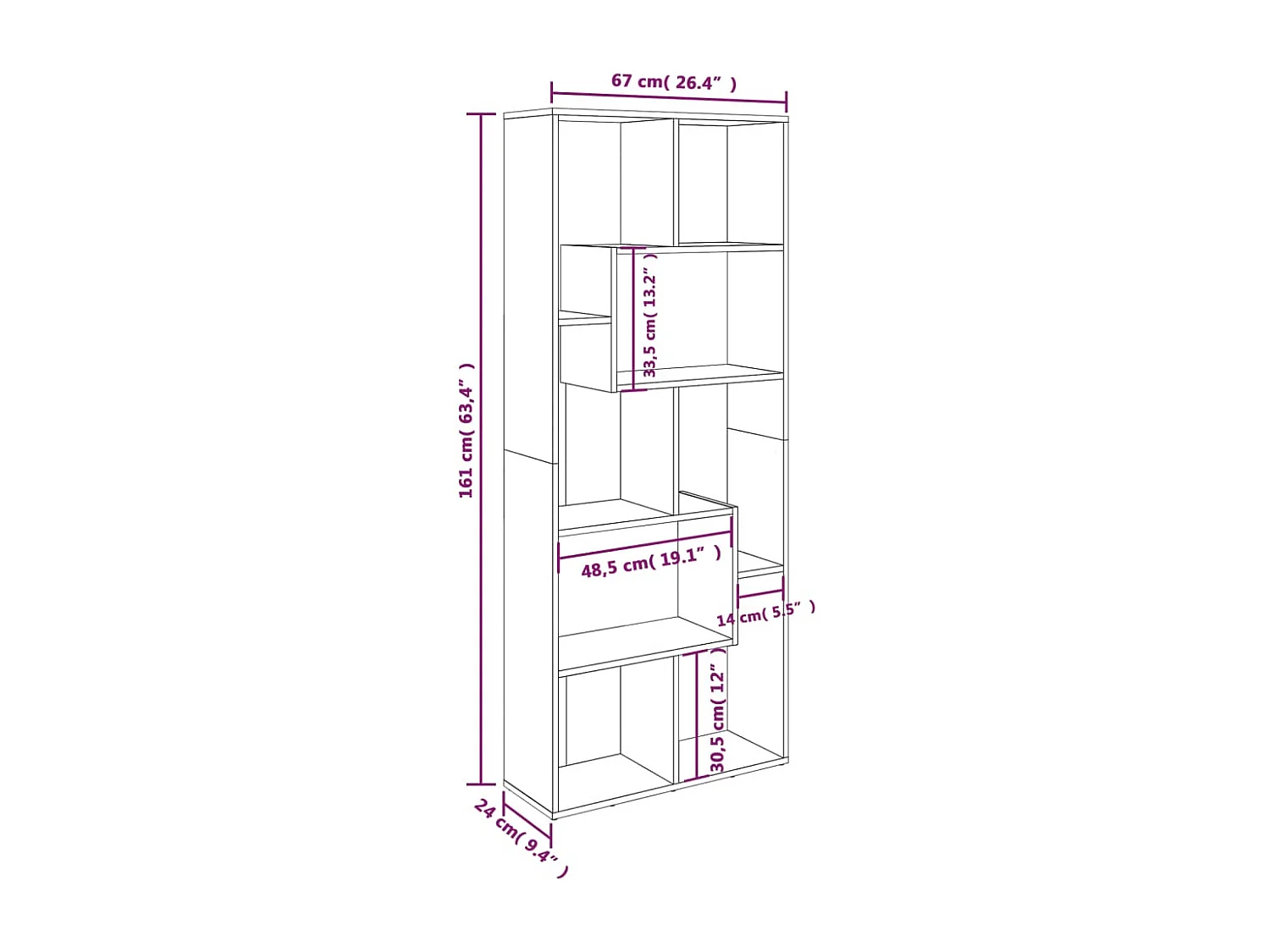 Libreria Rovere Fumo 67x24x161 cm in Legno Multistrato