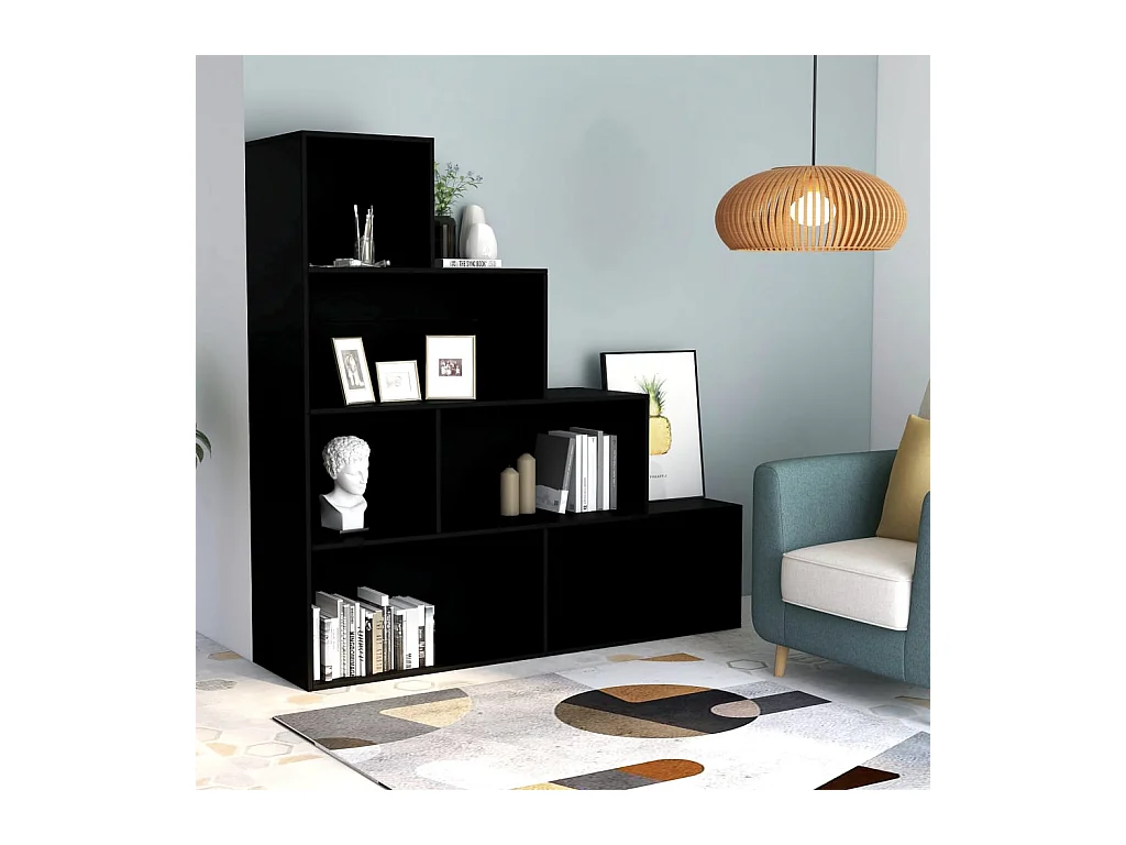 Bibliothèque/Séparateur de pièce Noir Bois d’ingénierie