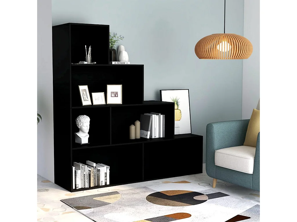 Bibliothèque/Séparateur de pièce Noir Bois d’ingénierie