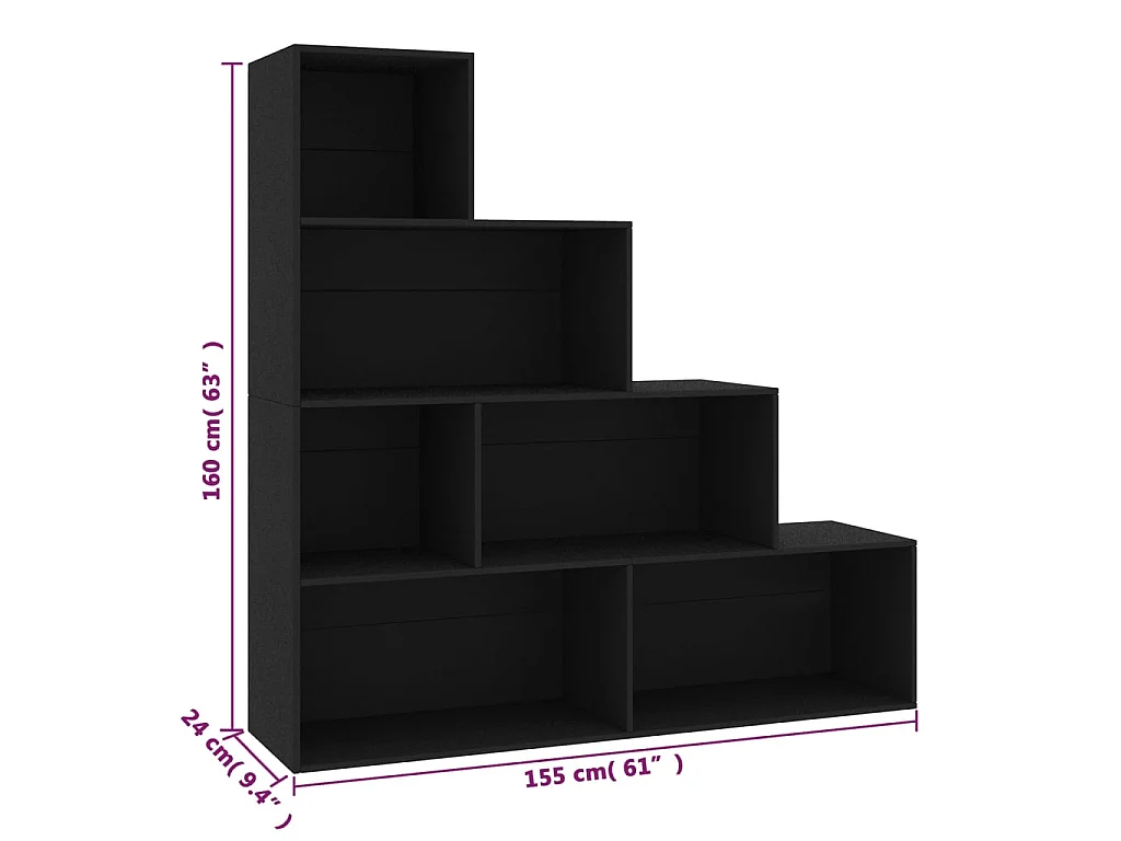Boekenkast/kamerscherm 155x24x160 cm bewerkt hout zwart