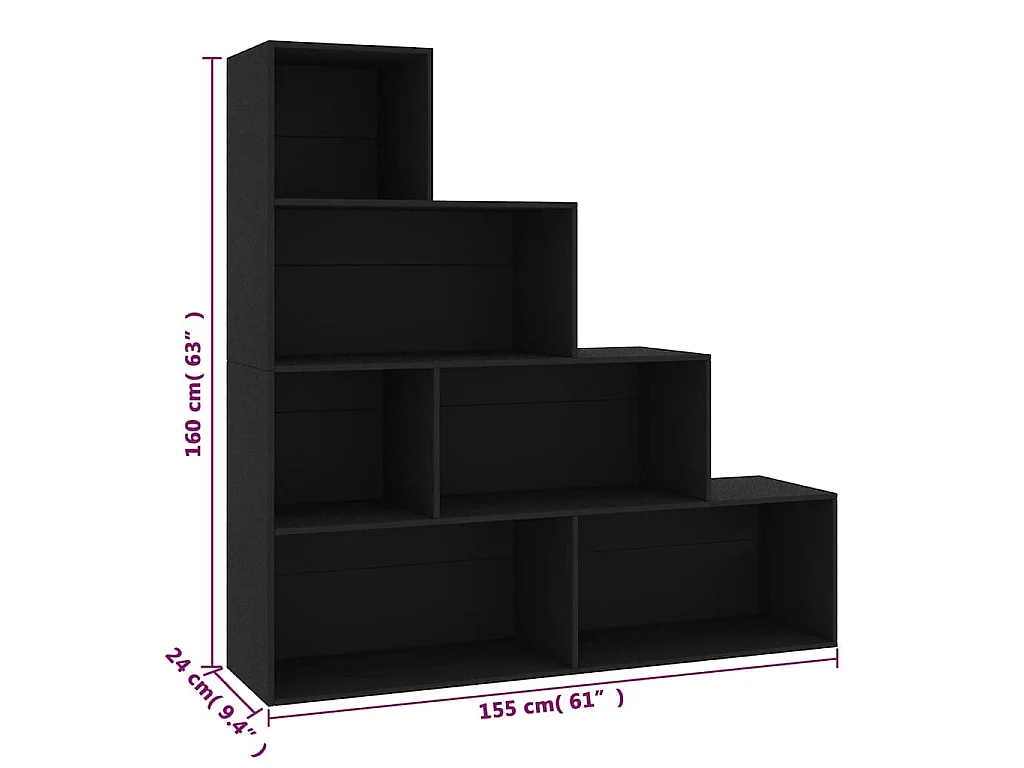 Boekenkast/kamerscherm 155x24x160 cm bewerkt hout zwart