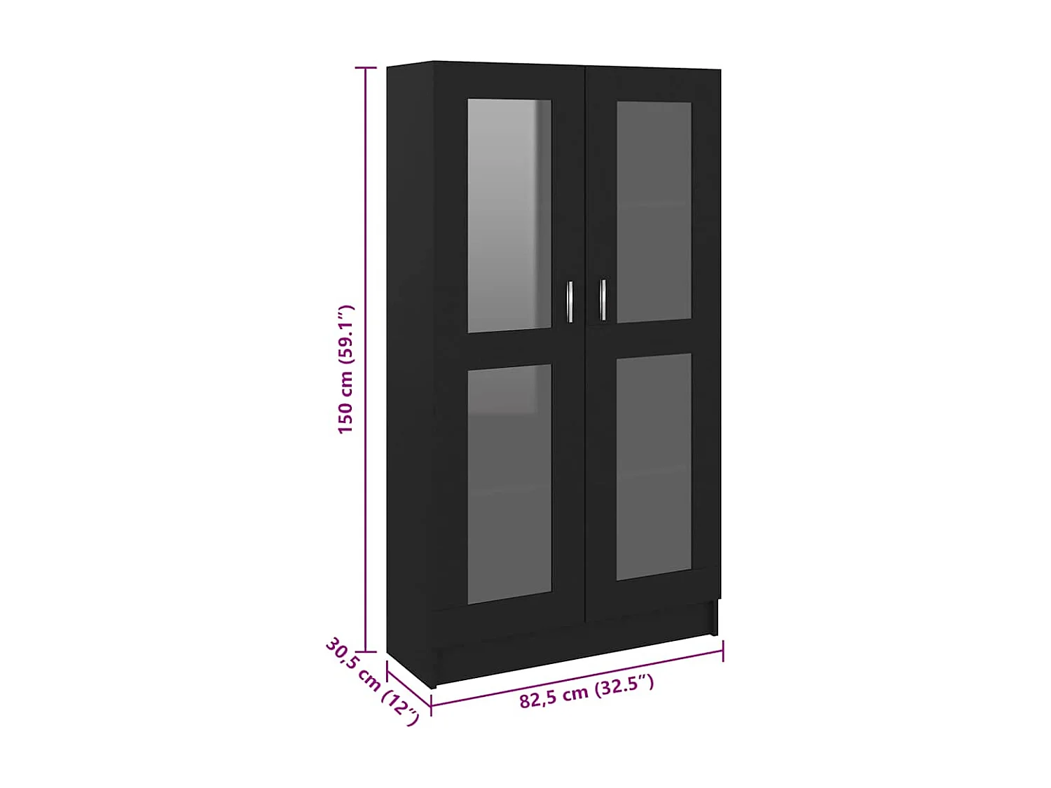 Vitrinenschrank Schwarz 82,5x30,5x150 cm Holzwerkstoff