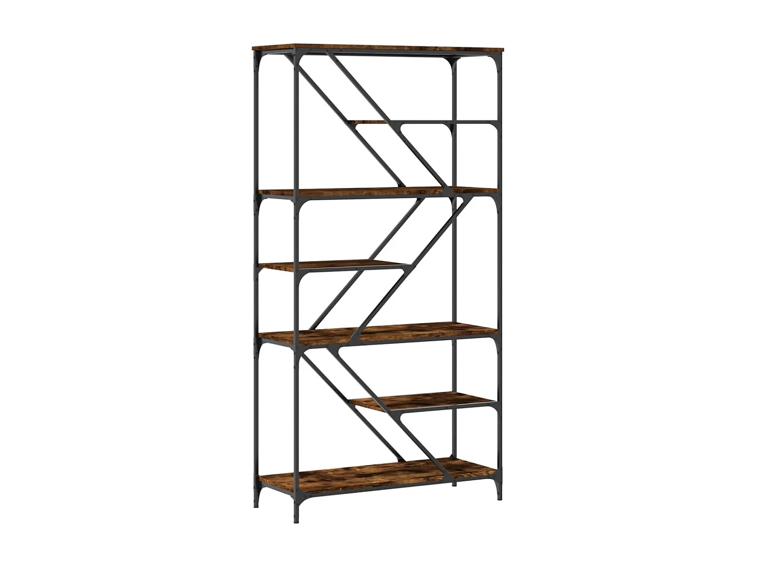 Bibliothèque chêne fumé 91x36x176 cm bois ingénierie et acier