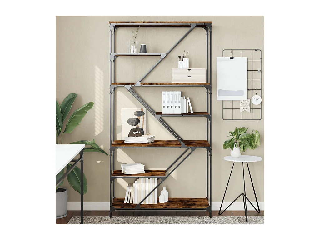 Boekenrek 91x36x176 cm bewerkt hout en staal gerookt eikenkleur