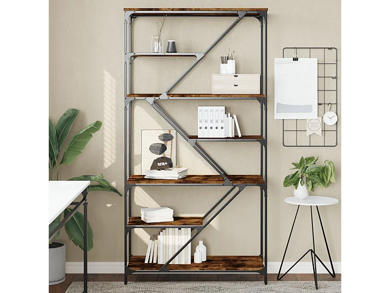 Estante 91x36x176 cm derivados de madeira e aço carvalho fumado