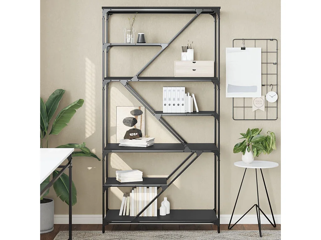 Boekenrek 91x36x176 cm bewerkt hout en staal zwart