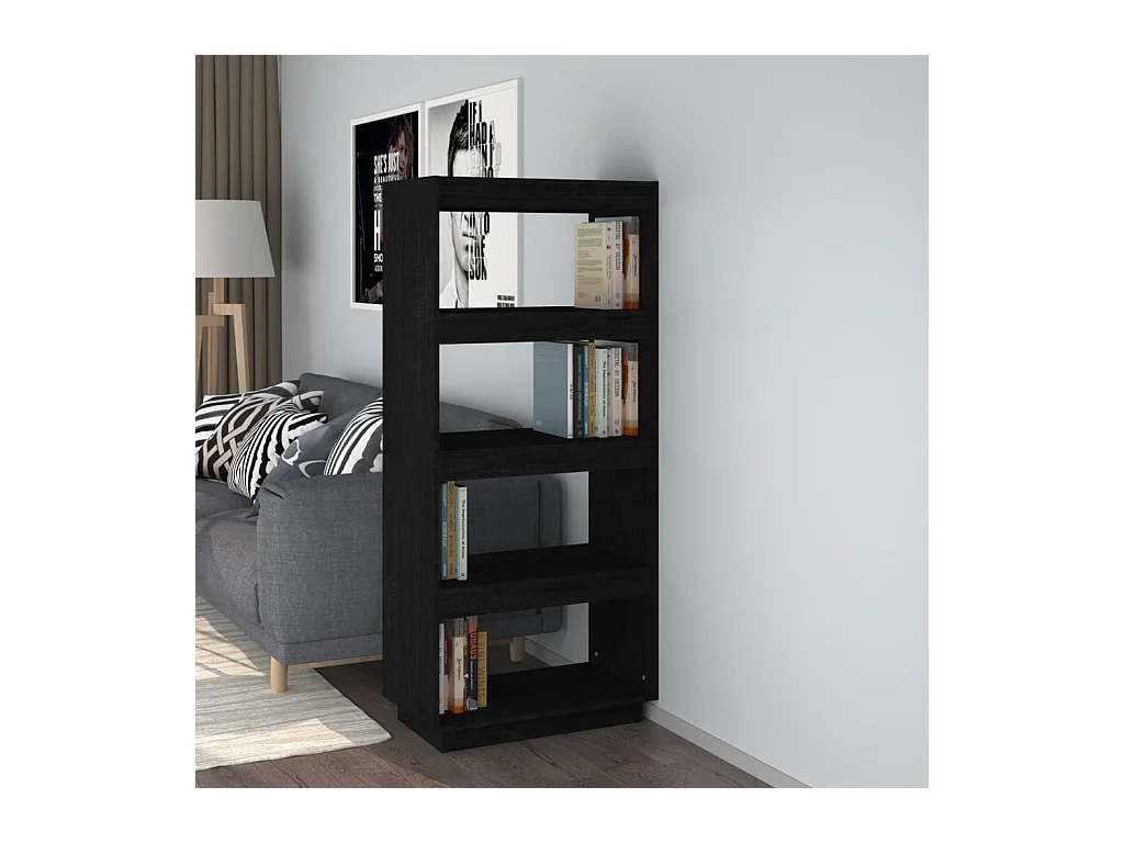 Bibliothèque/Séparateur de pièce Noir 60x35x135 cm Pin massif