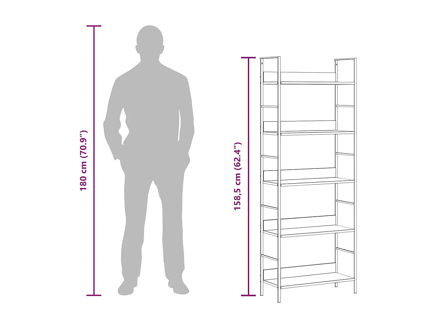 Scaffale Libri 5 Ripiani Rovere 60x27,6x158,5 Legno Multistrato