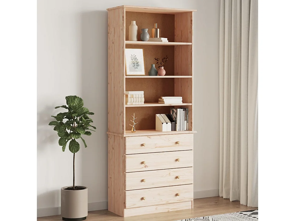 Bibliothèque avec tiroirs ALTA 77x35x186,5cm bois massif de pin