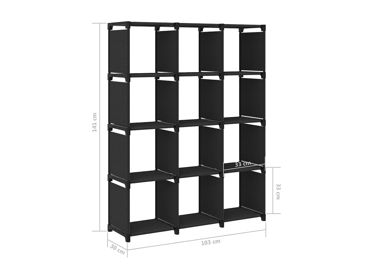 Mensola con 12 Vani a Cubo Nera 103x30x141 cm in Tessuto