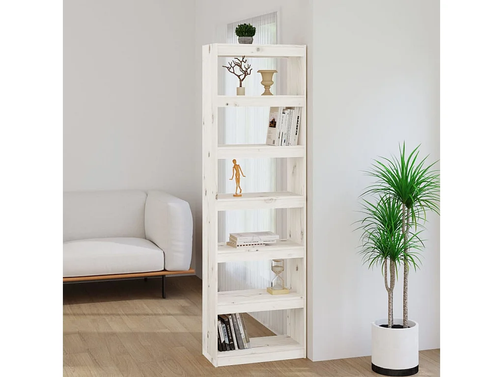 Bücherregal/Raumteiler Weiß 60x30x199,5 cm Massivholz Kiefer