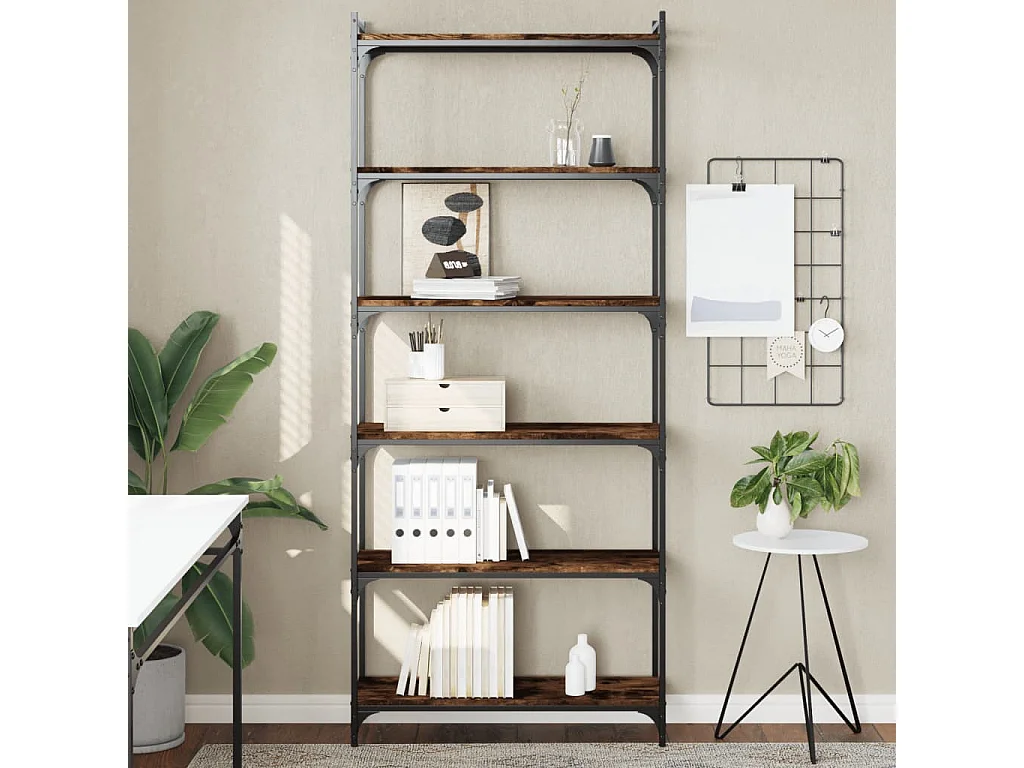 Boekenkast 6-laags 80x30x188 cm bewerkt hout gerookt eikenkleur