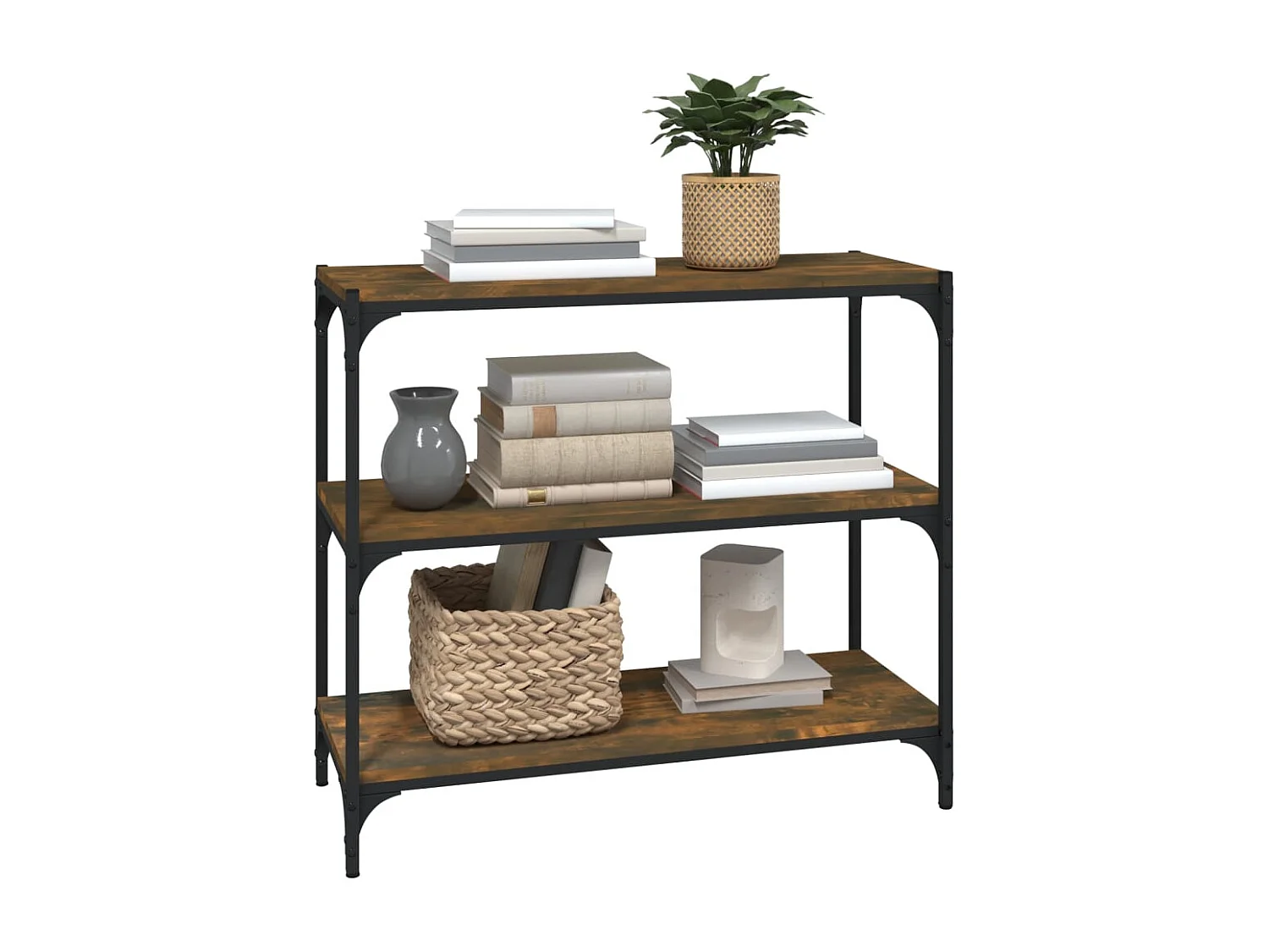 Bibliothèque Chêne fumé 80x33x70,5cm Bois d'ingénierie et acier