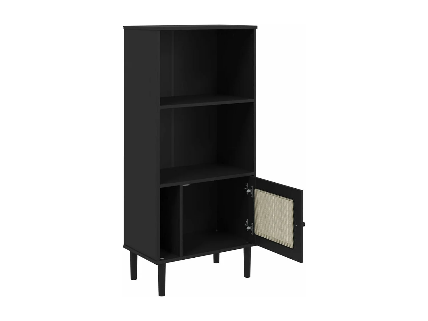 Bücherschrank SENJA Rattan-Look Schwarz 60x35x130cm Kiefernholz