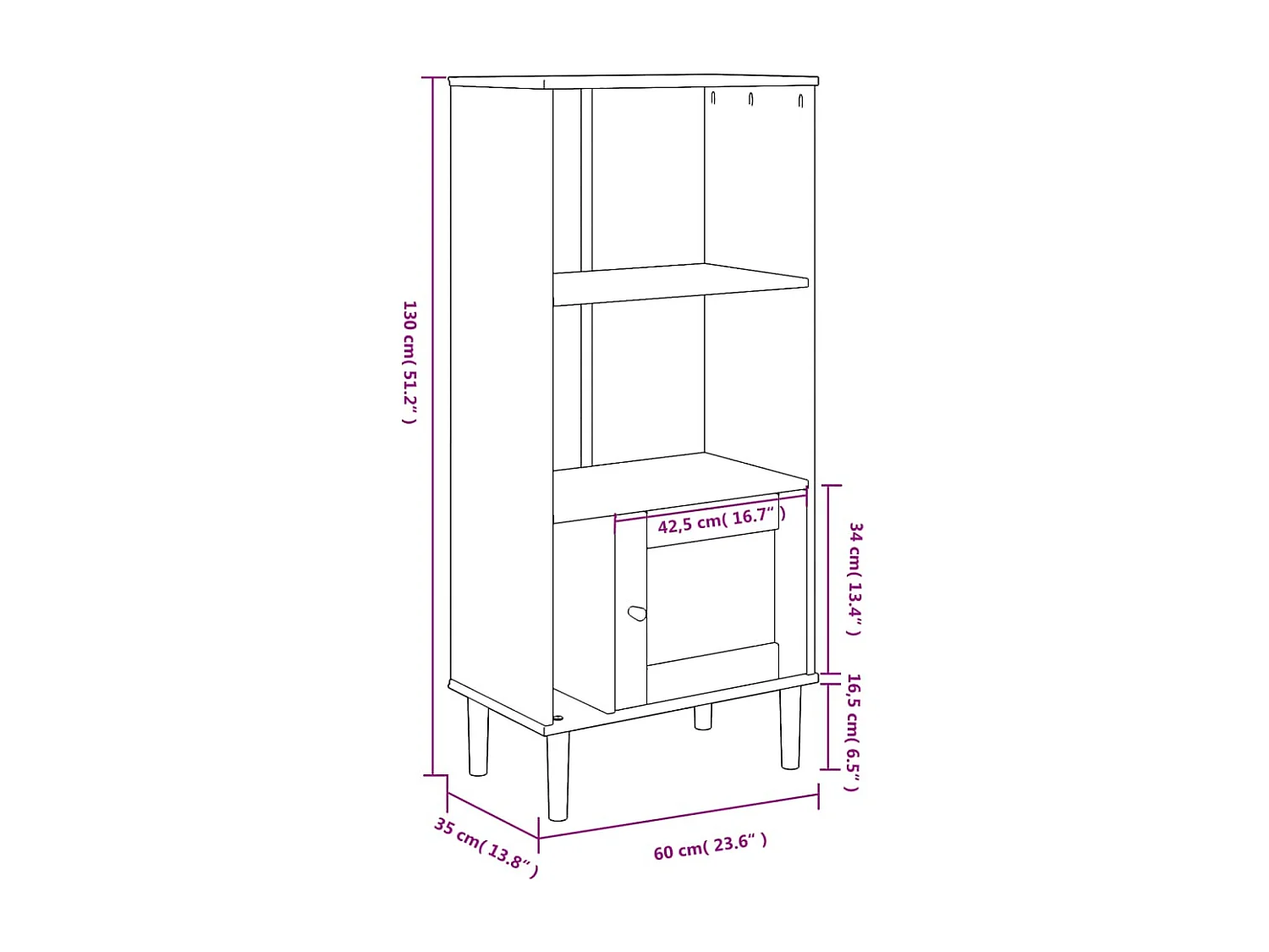 Bücherschrank SENJA Rattan-Look Schwarz 60x35x130cm Kiefernholz
