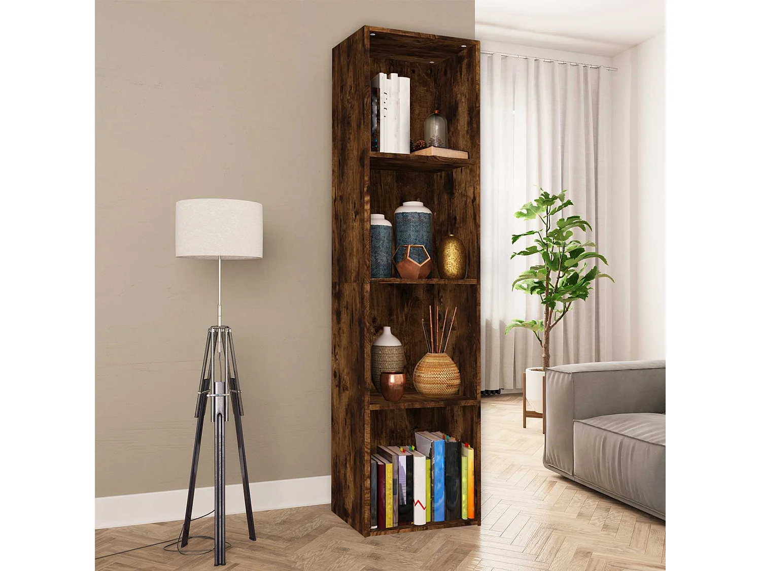 Bibliothèque/Meuble TV Chêne fumé 36x30x143cm Bois d'ingénierie