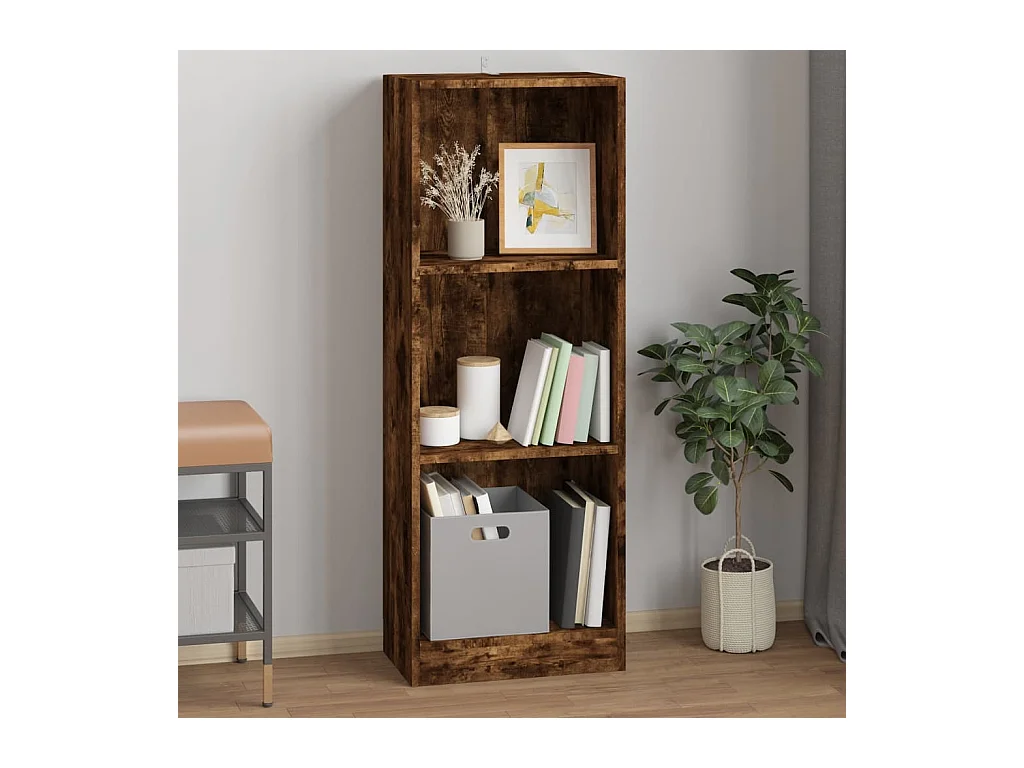Bibliothèque 3 niveaux Chêne fumé 40x24x109cm Bois d'ingénierie