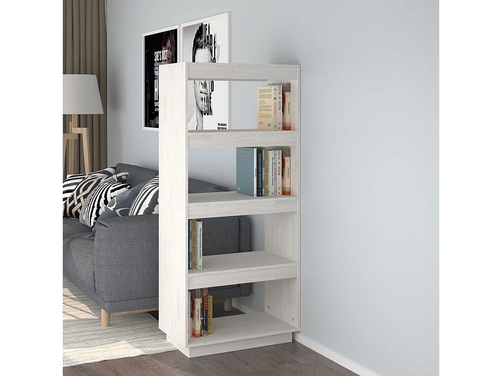 Libreria/Divisorio Bianco 60x35x135 cm Legno Massello di Pino