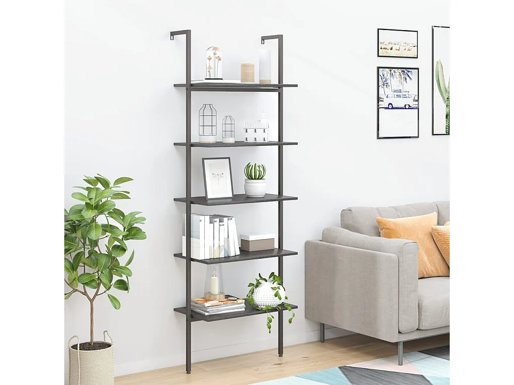 Scaffale Pendente a 5 Livelli Nero 64x35x185 cm