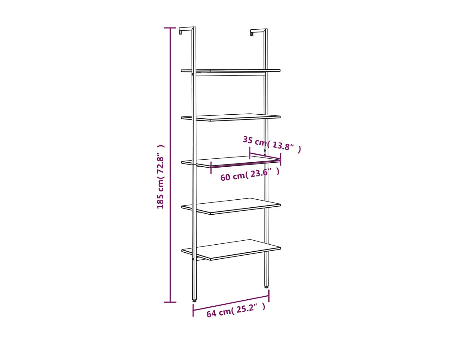 Scaffale Pendente a 5 Livelli Nero 64x35x185 cm
