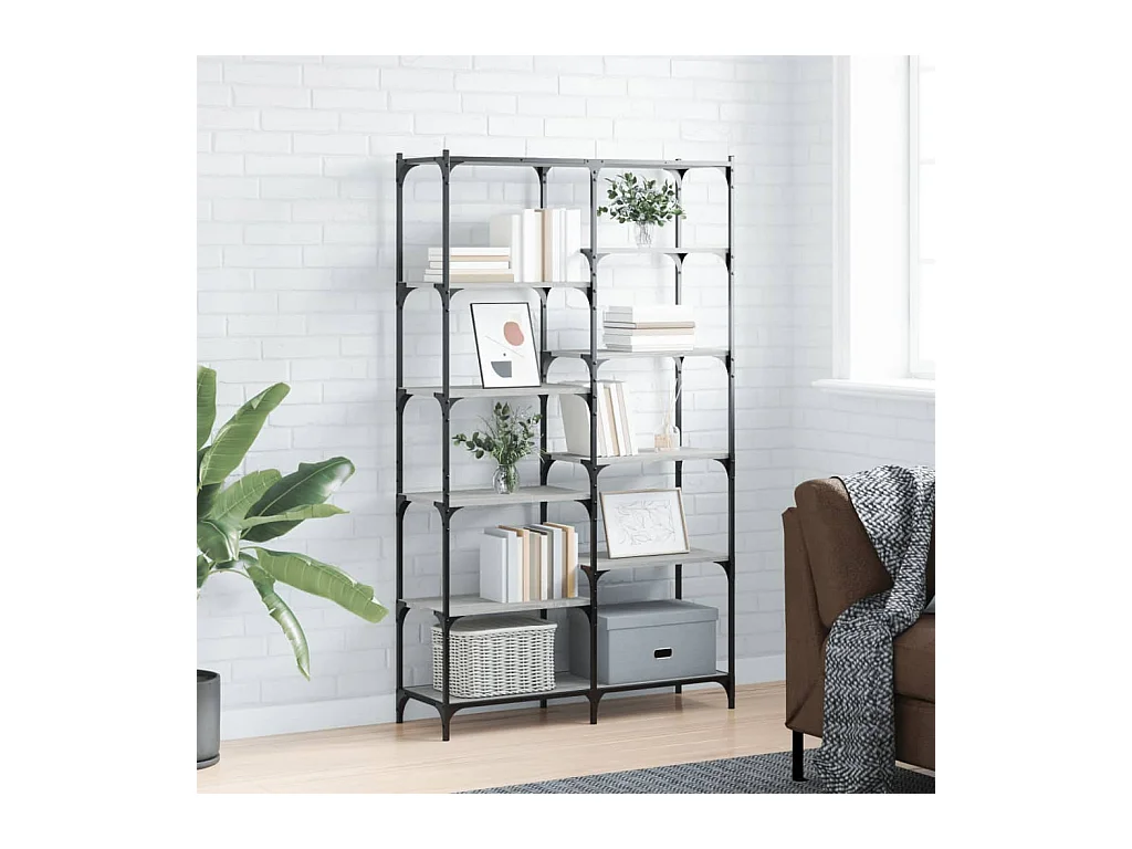 Libreria Grigio Sonoma 100x32x170 cm Legno Multistrato e Ferro