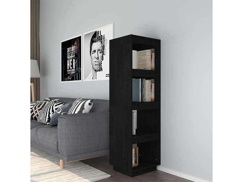 Bücherregal/Raumteiler Schwarz 40x35x135 cm Massivholz Kiefer
