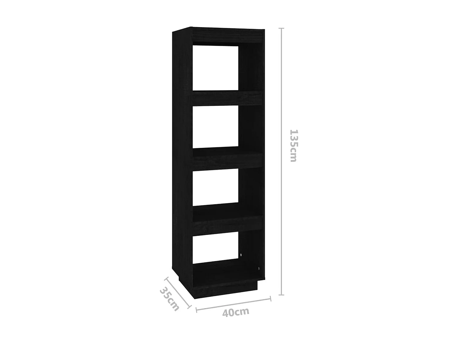 Boekenkast/kamerscherm 40x35x135 cm massief grenenhout zwart