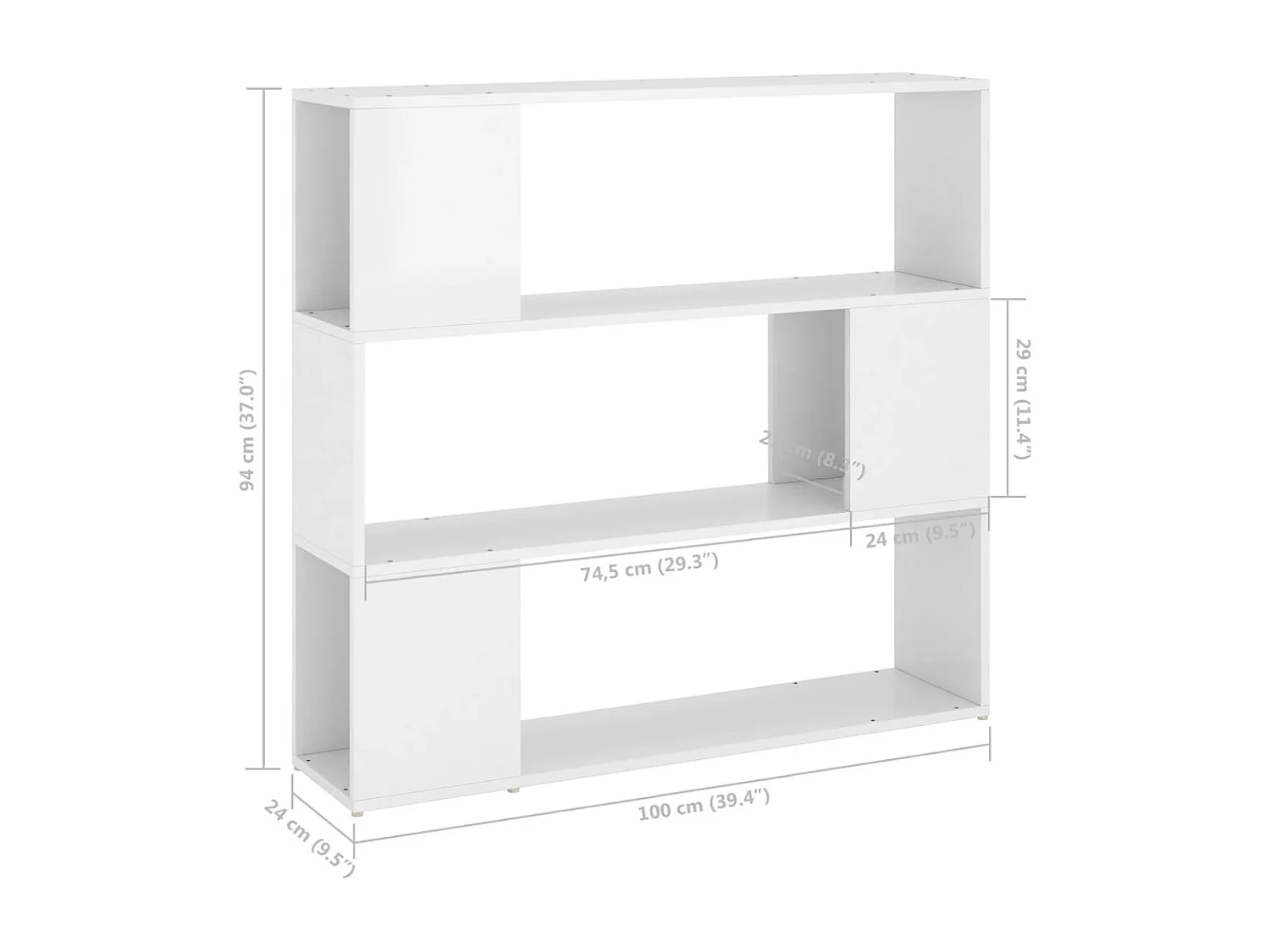 Bücherregal Raumteiler Hochglanz-Weiß 100x24x94 cm
