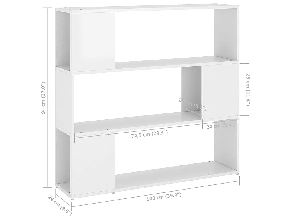 Bibliothèque/Séparateur de pièce Blanc brillant 100x24x94 cm