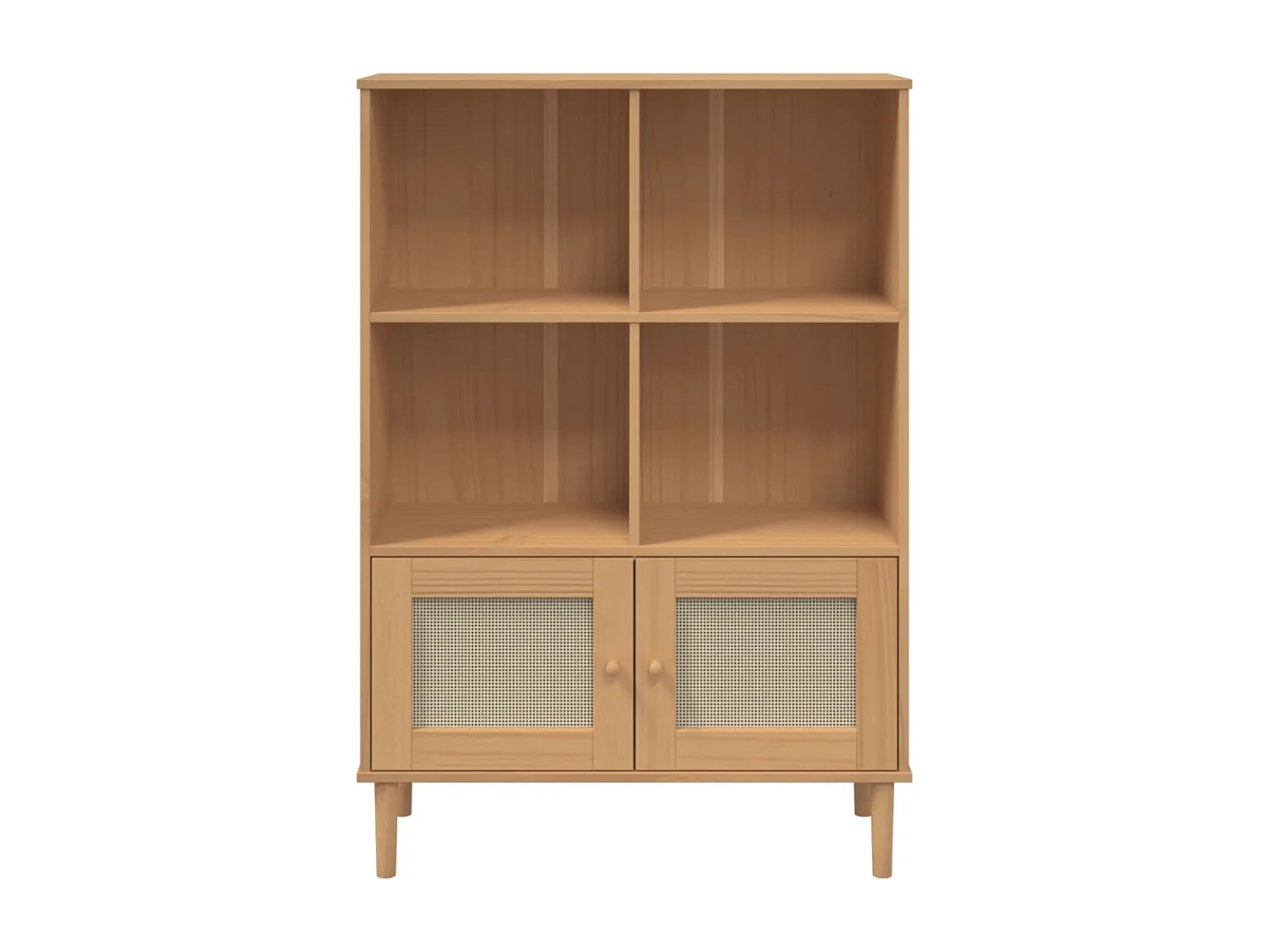 Bücherschrank SENJA Rattan-Look Braun 90x35x130 cm Kiefernholz