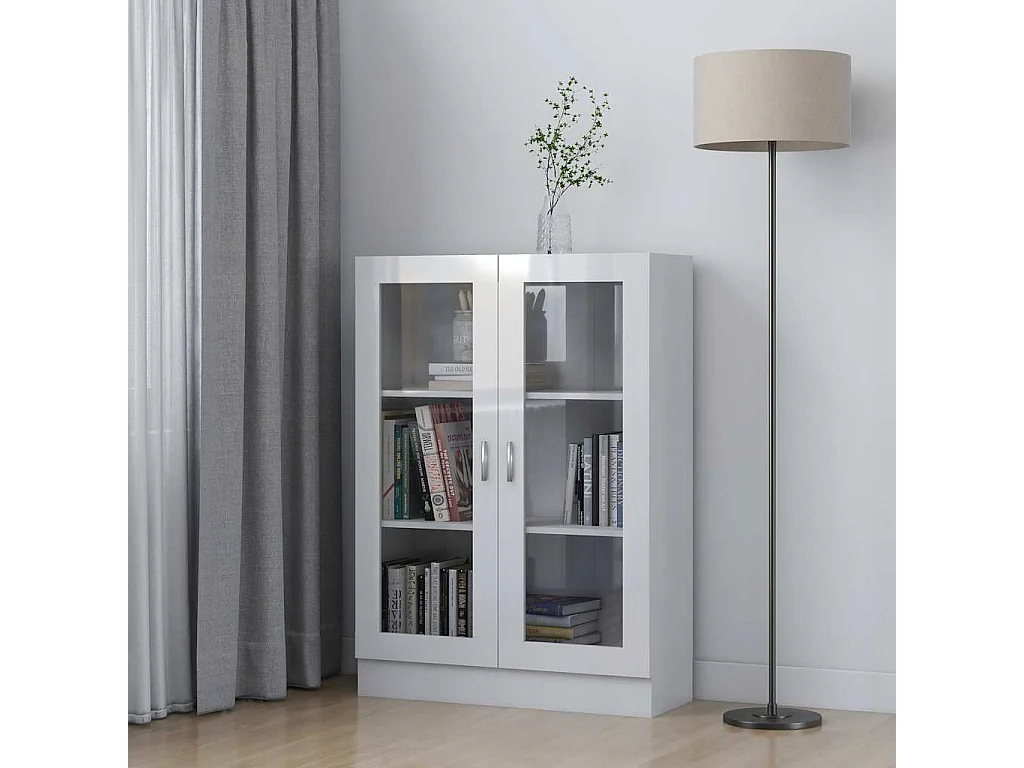Armoire vitrine Blanc brillant 82,5x30,5x115 cm Bois ingénierie