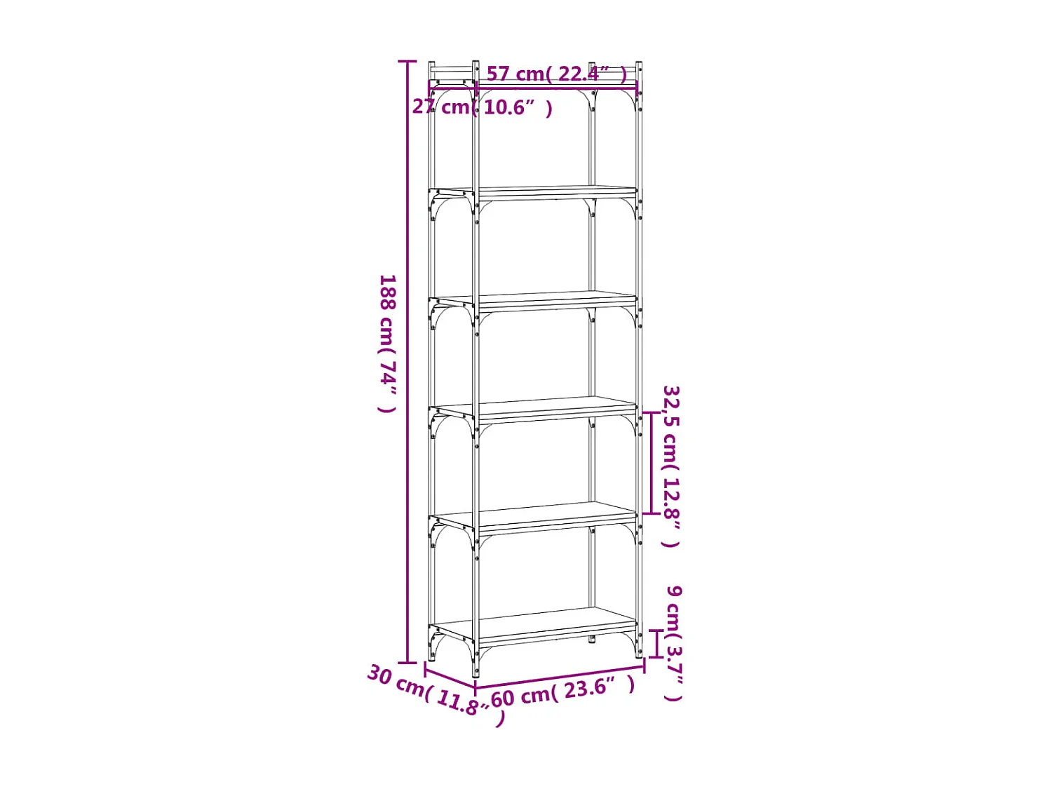 Bücherregal 6 Böden Räuchereiche 60x30x188 cm Holzwerkstoff
