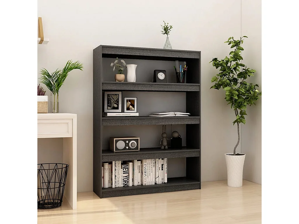 Bibliothèque/Séparateur de pièce Gris 100x30x135,5cm Pin massif
