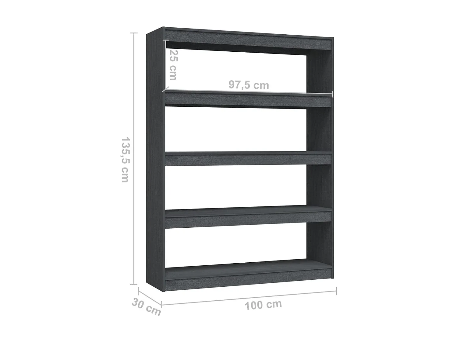 Bibliothèque/Séparateur de pièce Gris 100x30x135,5cm Pin massif