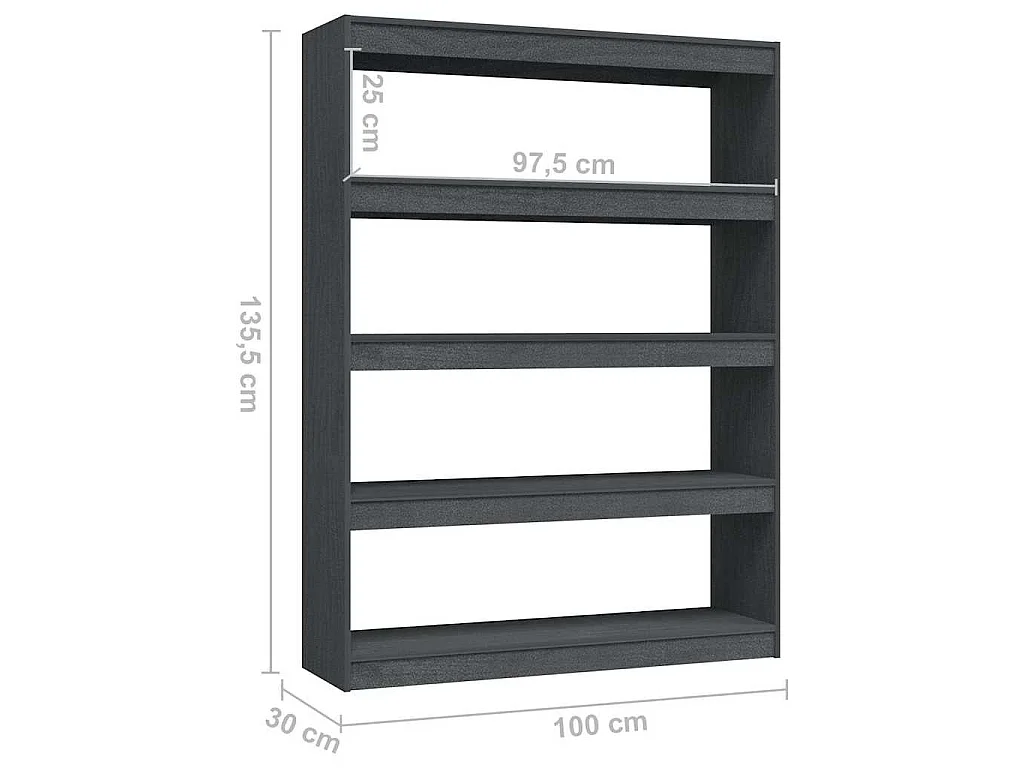 Bücherregal/Raumteiler Grau 100x30x135,5 cm Kiefer Massivholz