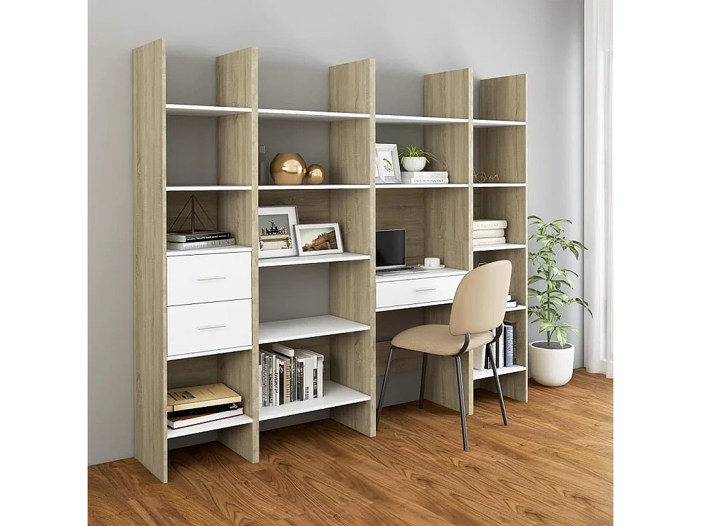 Bibliothèque Blanc et chêne sonoma 60x35x180 cm Bois ingénierie