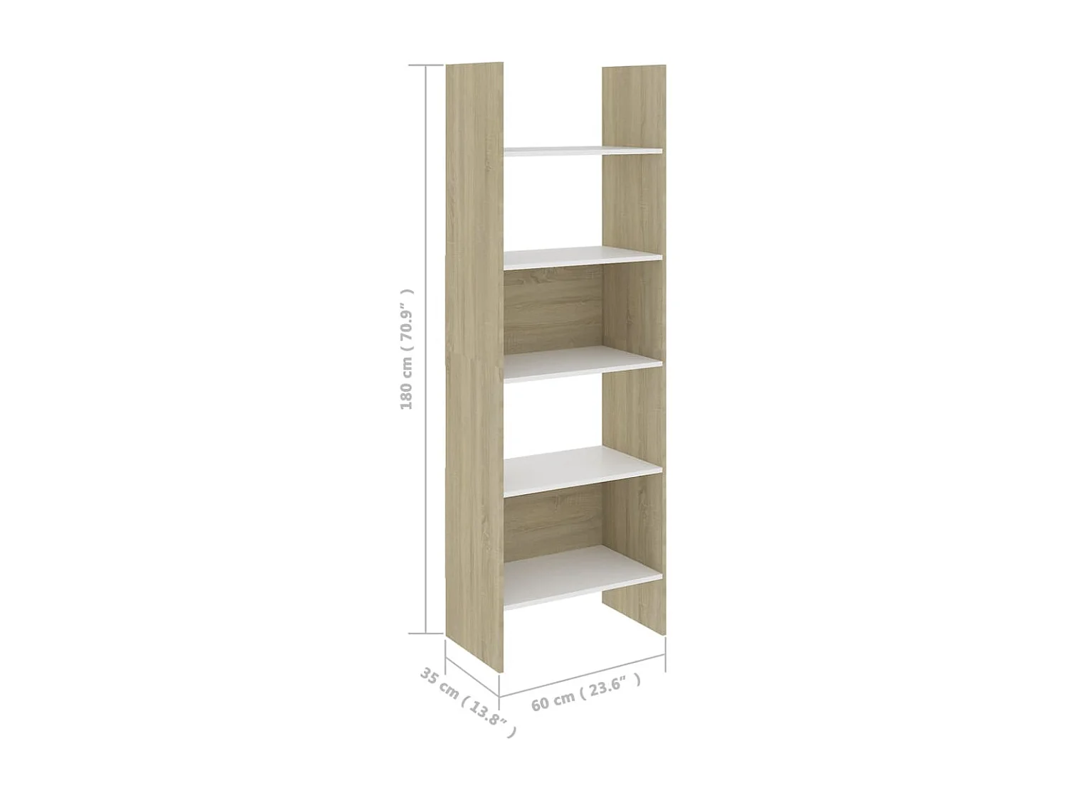 Bibliothèque Blanc et chêne sonoma 60x35x180 cm Bois ingénierie