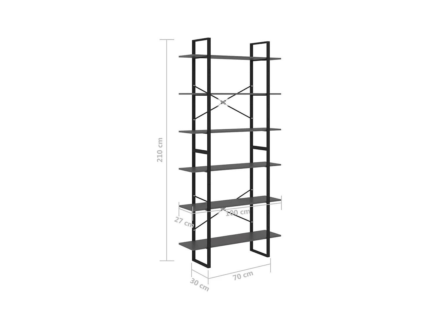Scaffale Alto Grigio 100x30x210 cm in Legno Massello di Pino