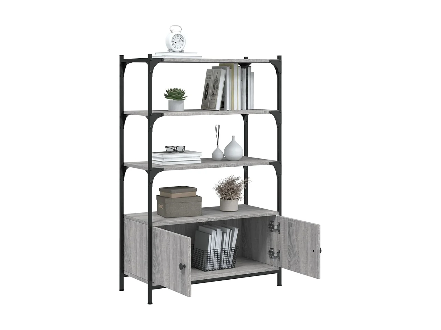 Estante c/ 3 prateleiras derivados de madeira cinzento sonoma