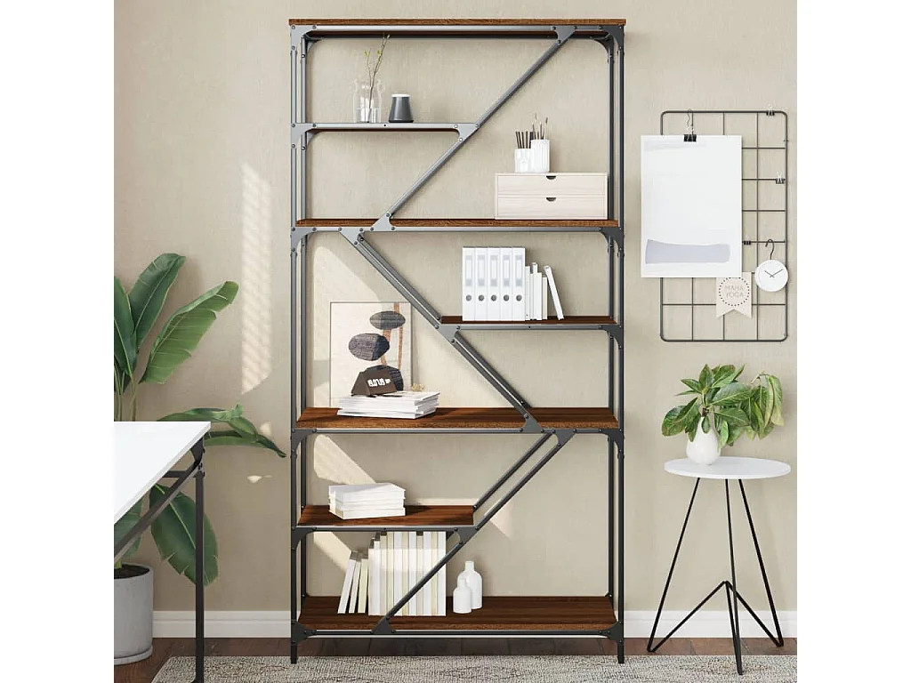 Boekenrek 91x36x176 cm bewerkt hout en staal bruin eikenkleur